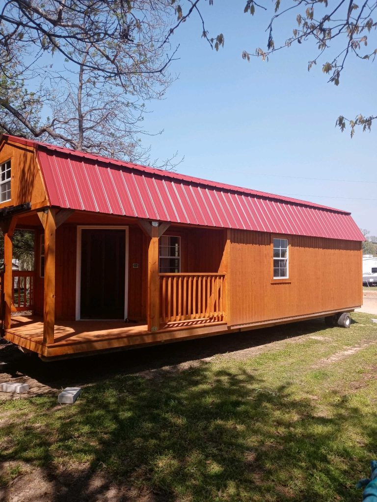 women enjoying tiny home at rv park